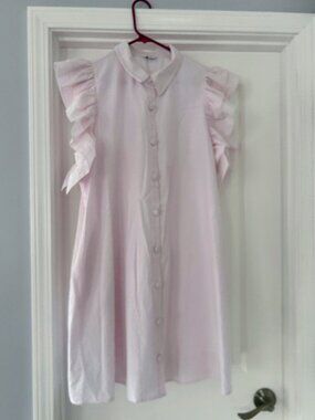 Crown and Ivy Searsucker Pink and White Striped Button Ruffle Dress – XXL